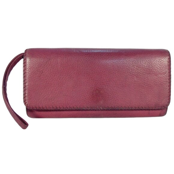 HOBO Large Vintage Maroon Leather Whip Stitch Envelope Clutch Wristlet Wallet - Picture 1 of 10